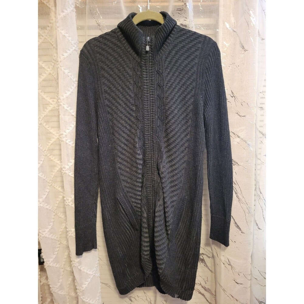 Eddie Bauer Sweater Zip Cotton Long Cardigan Womens L Grandma Preppy Teacher